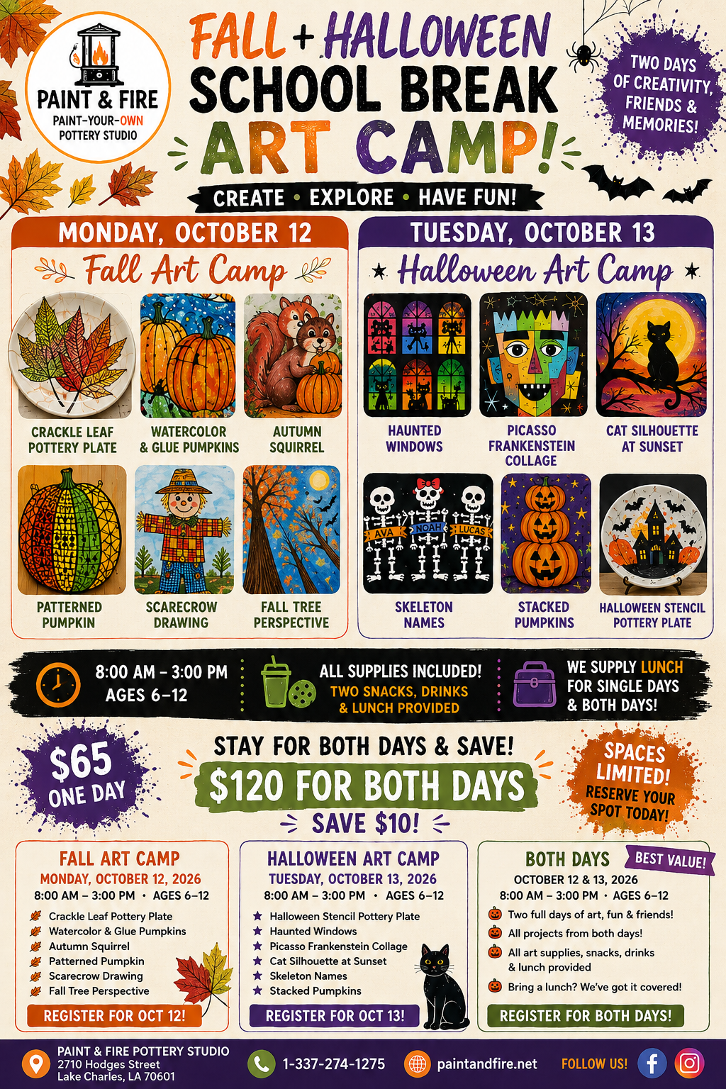 Fall + Halloween School Break Art Camp flyer
