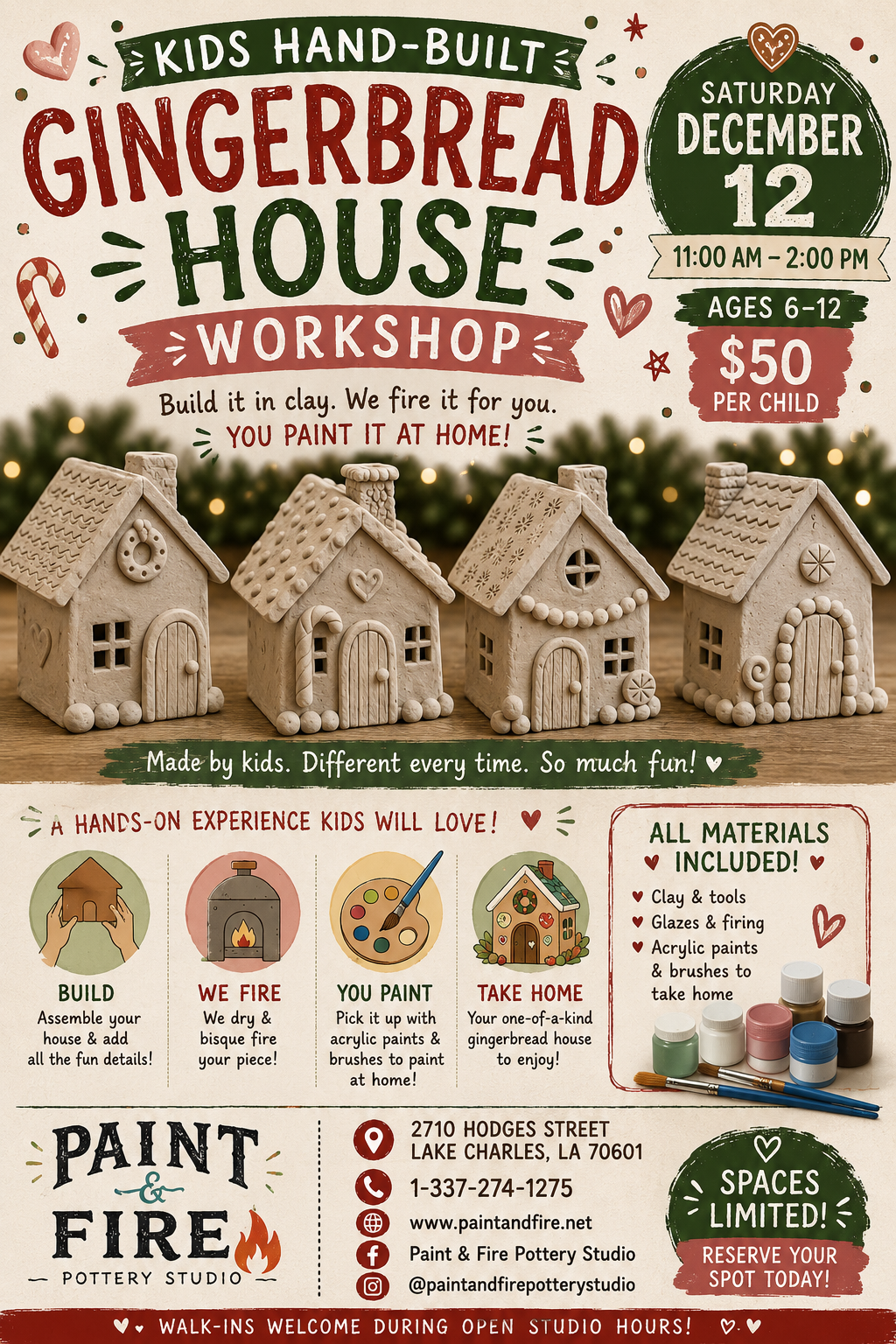 Kids Handbuilt Gingerbread House Workshop – December 12 (11am–2pm)