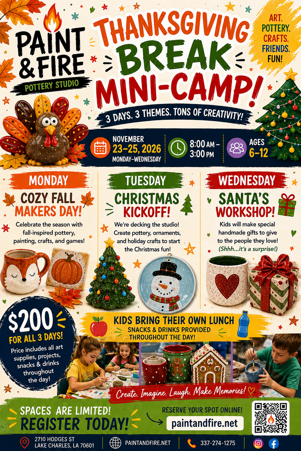 Thanksgiving Break Art Camp – November 23–25 (8am–3pm)