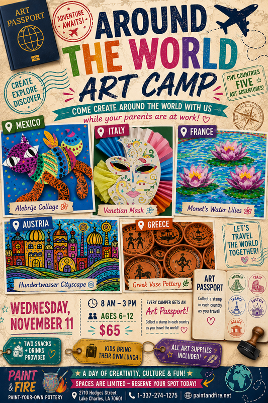 Around the World Art Camp November 11 flyer