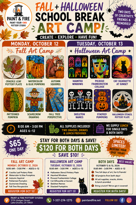 Fall + Halloween School Break Art Camp flyer